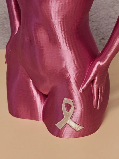 Pink Torso Vase: Breast Cancer Awareness Gift, Ribbon Keychain CR3 Design Co