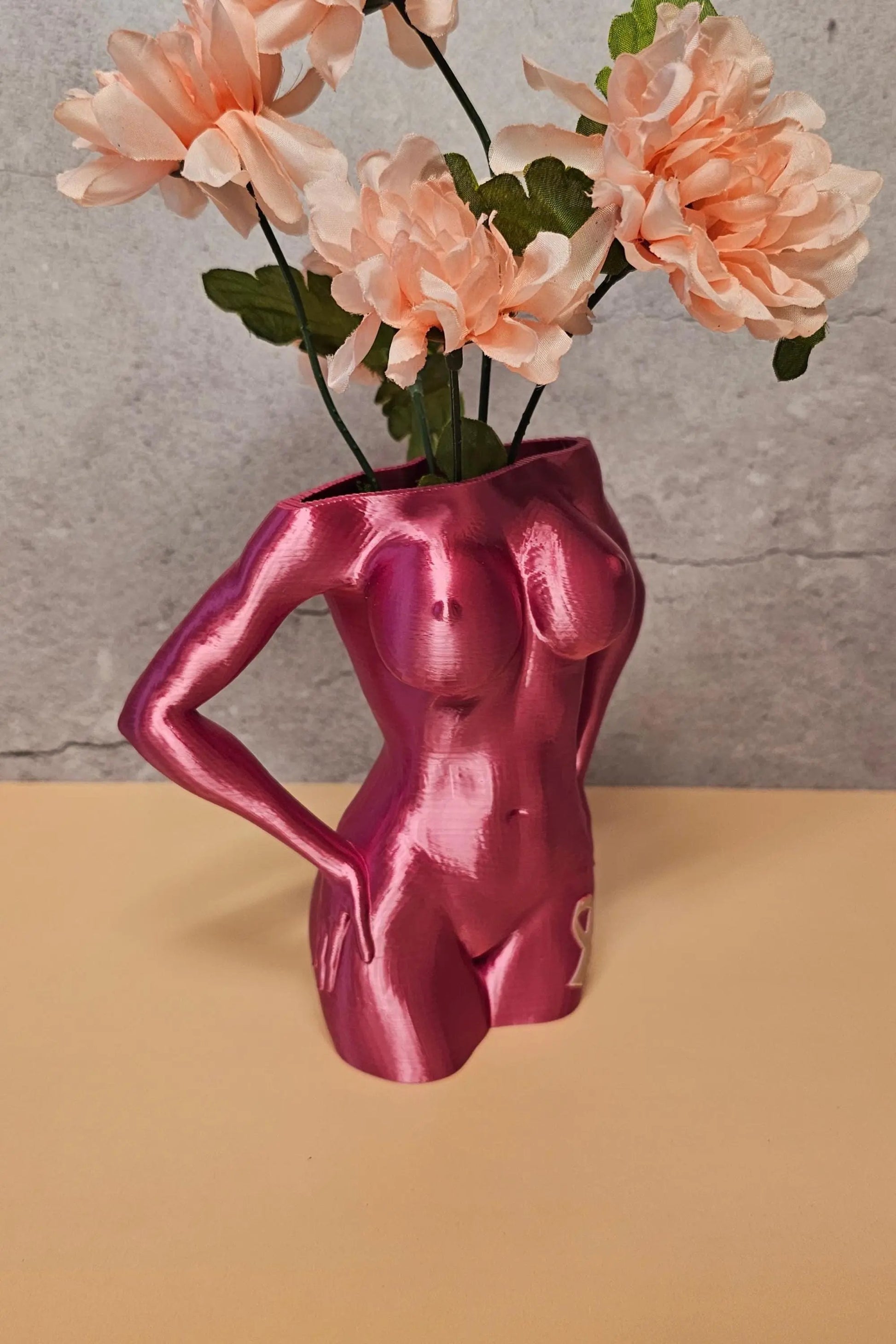 Pink Torso Vase: Breast Cancer Awareness Gift, Ribbon Keychain CR3 Design Co