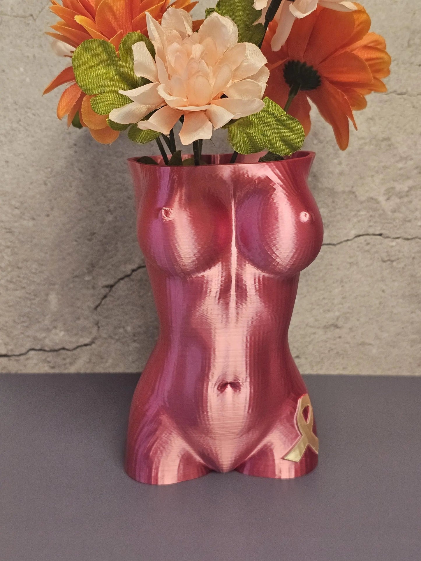 Survivor Pink Luna Vase: 3D Printed Female Form, Breast Cancer Awareness CR3 Design Co