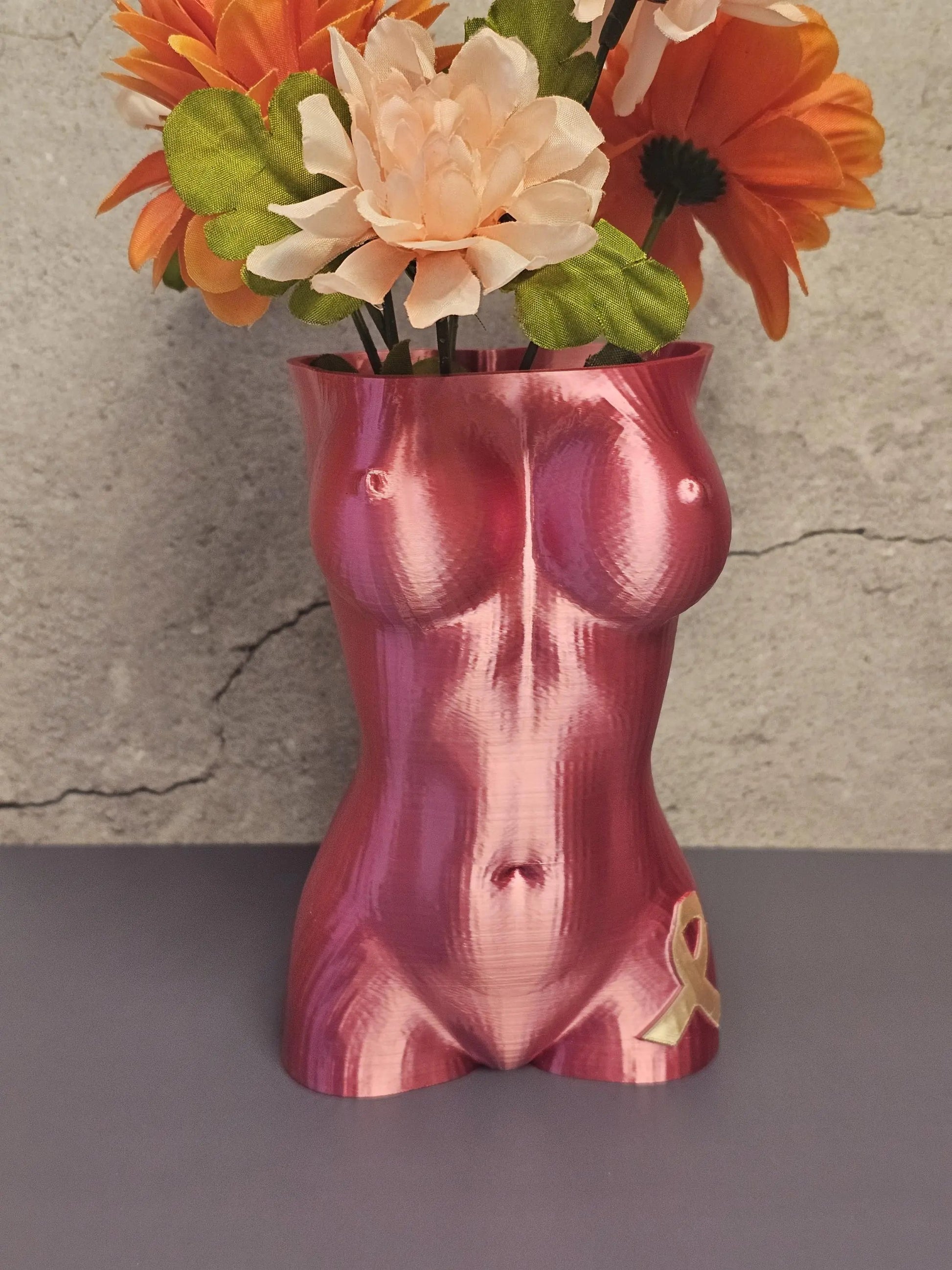 Survivor Pink Luna Vase: 3D Printed Female Form, Breast Cancer Awareness CR3 Design Co