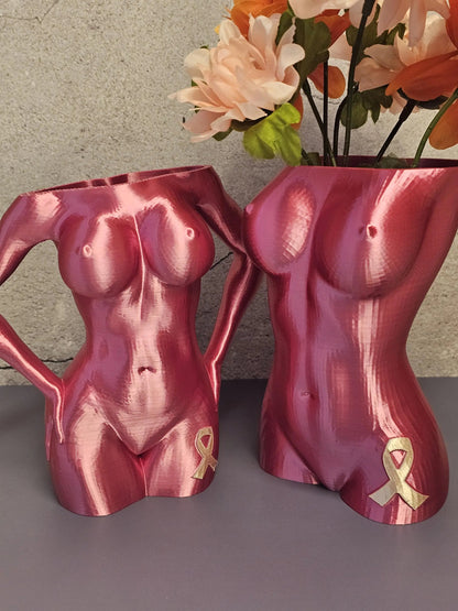 Survivor Pink Luna Vase: 3D Printed Female Form, Breast Cancer Awareness CR3 Design Co