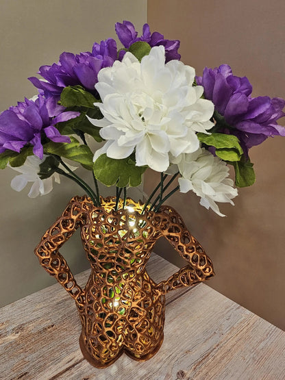 Elegant Voronoi Female Torso Vase: 3D Printed Copper Sculpture Planter for Modern Home Decor CR3 Design Co