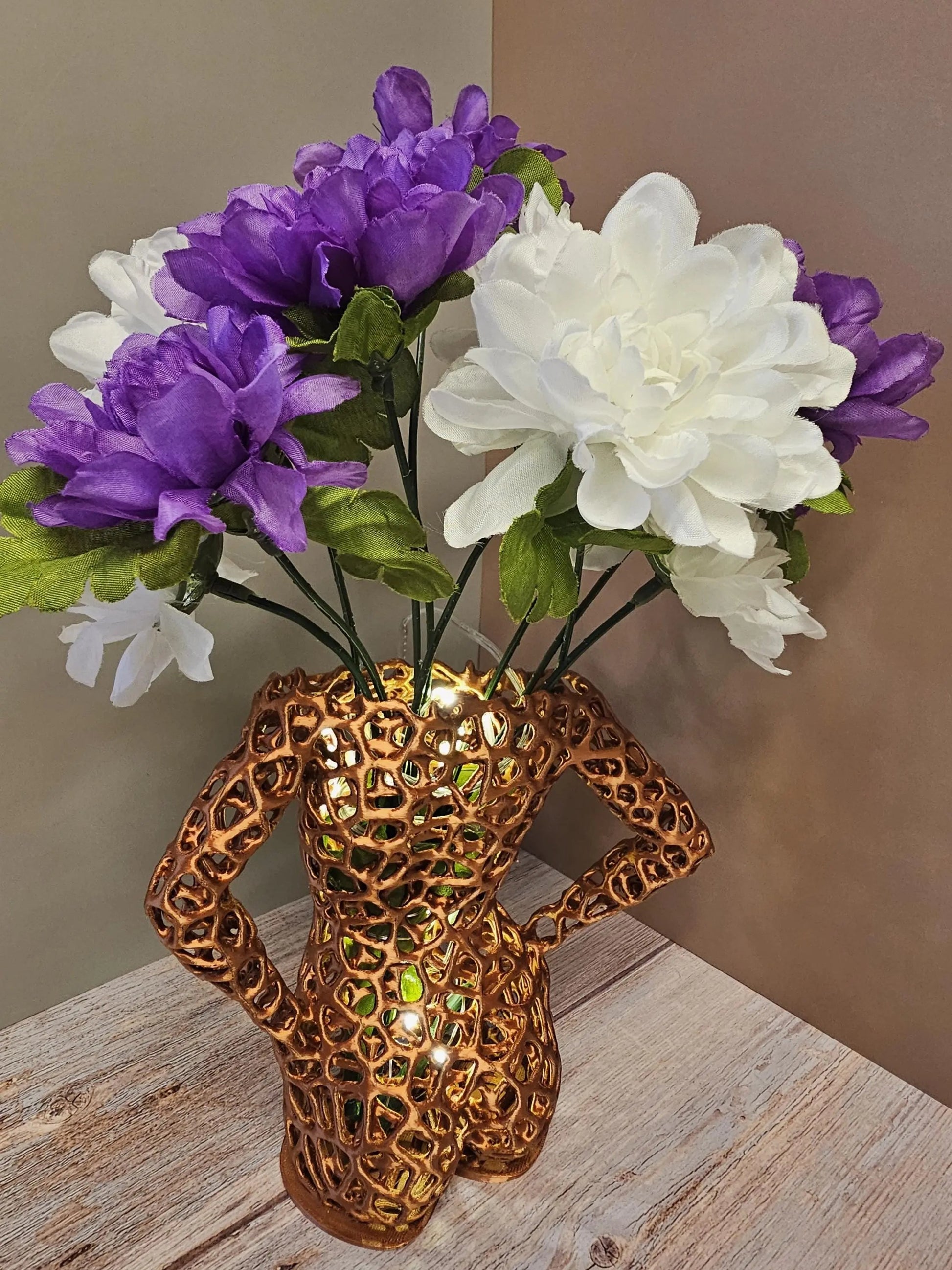 Elegant Voronoi Female Torso Vase: 3D Printed Copper Sculpture Planter for Modern Home Decor CR3 Design Co