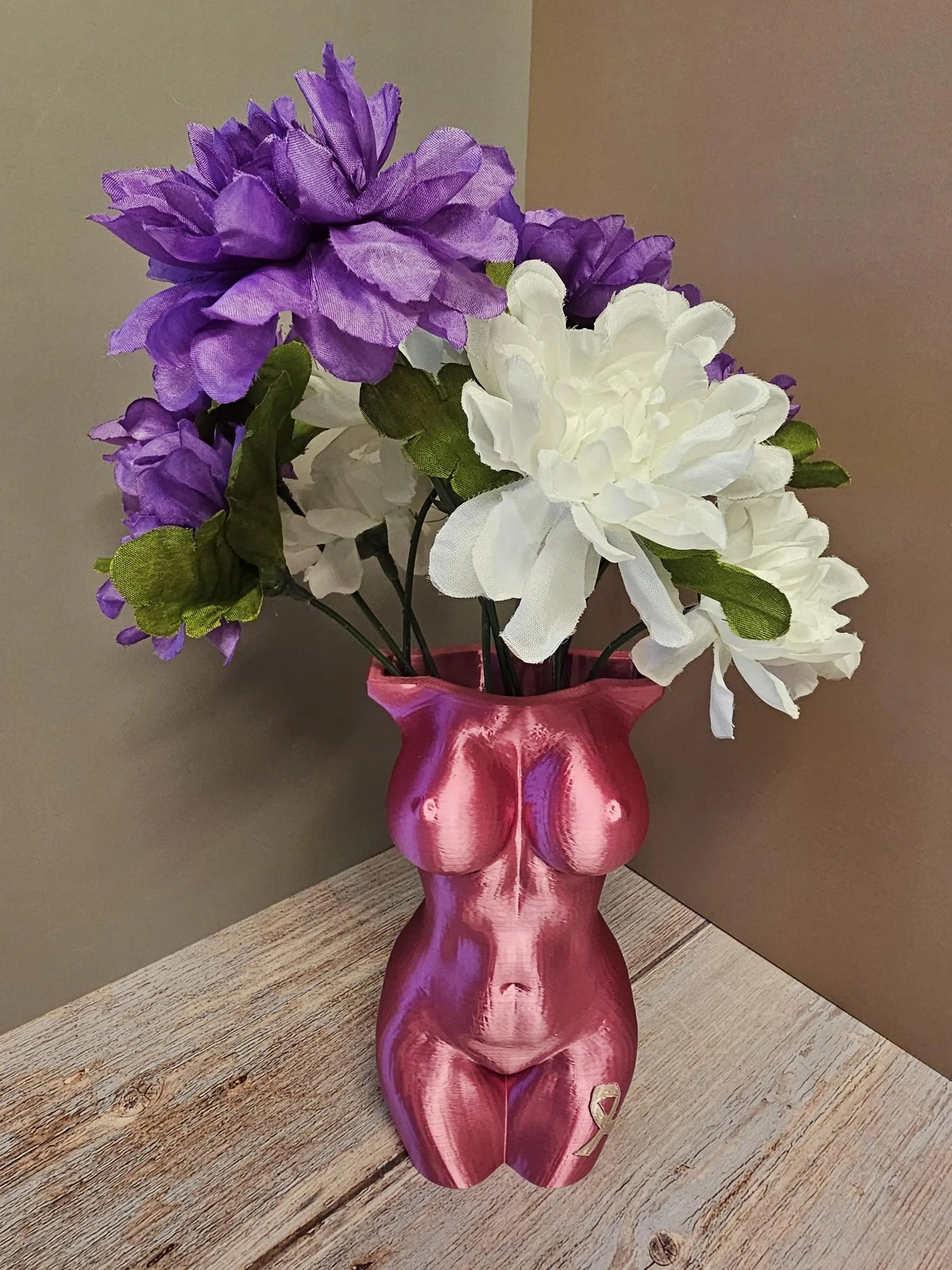 Survivor Pink Lustra Vase: 3D Printed Female Form, Breast Cancer Awareness CR3 Design Co
