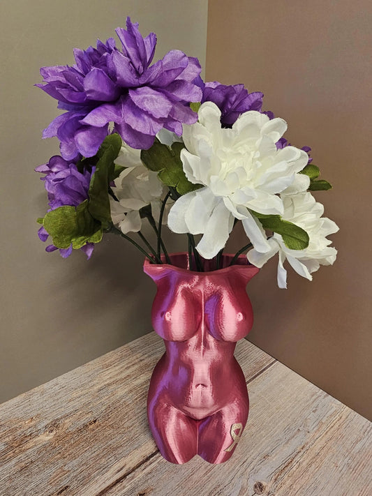 Survivor Pink Lustra Vase: 3D Printed Female Form, Breast Cancer Awareness CR3 Design Co