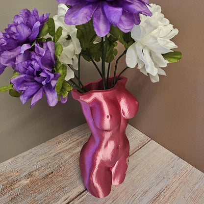 Survivor Pink Lustra Vase: 3D Printed Female Form, Breast Cancer Awareness CR3 Design Co