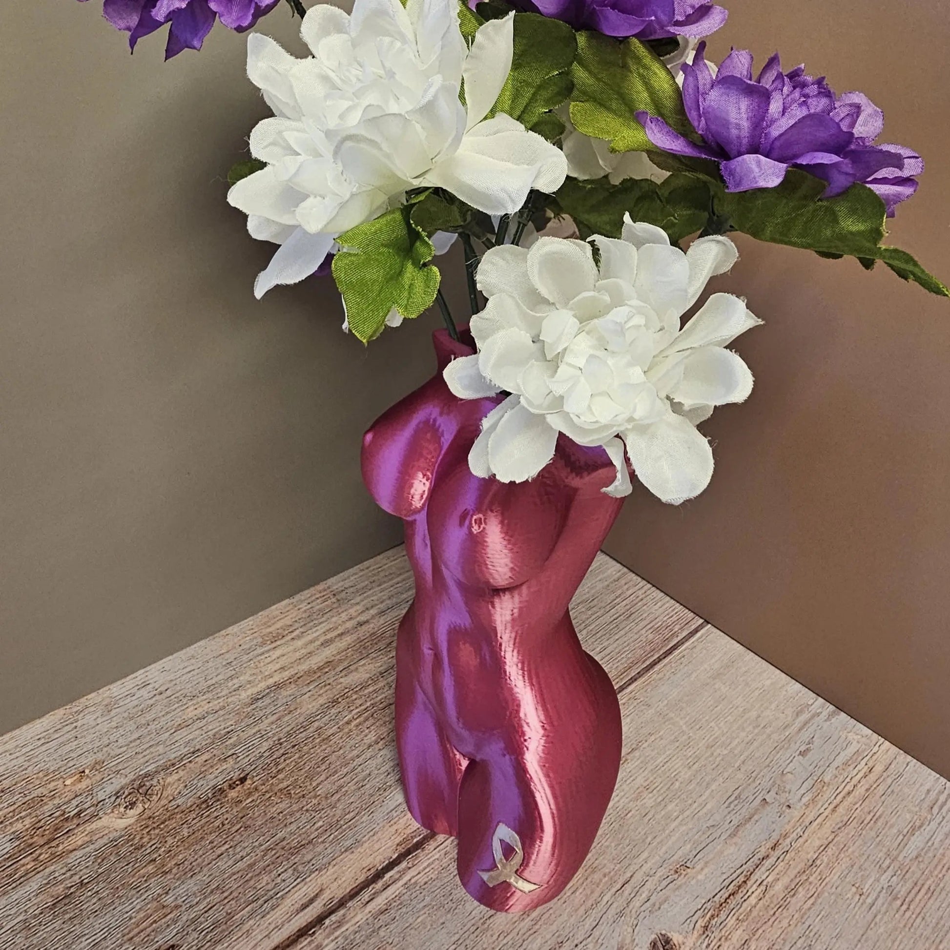 Survivor Pink Lustra Vase: 3D Printed Female Form, Breast Cancer Awareness CR3 Design Co