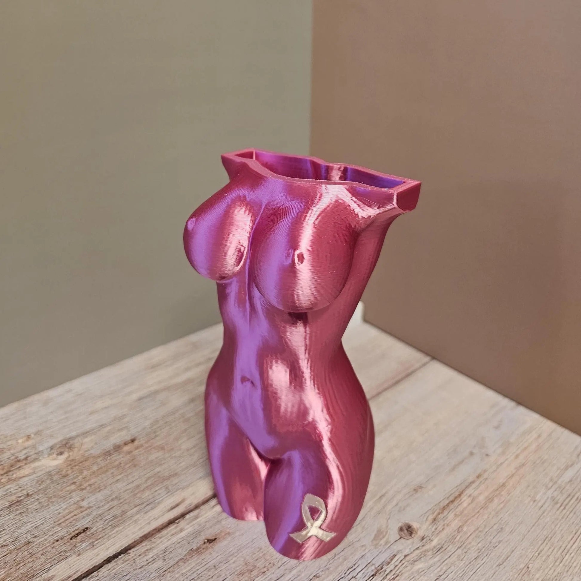 Survivor Pink Lustra Vase: 3D Printed Female Form, Breast Cancer Awareness CR3 Design Co