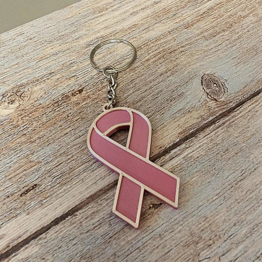 3D Printed Pink Ribbon Survivor Keychain - Breast Cancer Awareness Gift (20% Donated) CR3 Design Co