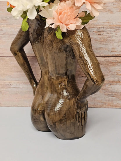 Hand-Painted Wooden Goddess Vase: Empowering Female Torso Sculpture, Boho Body Positive 3D-Printed Desk Planter CR3 Design Co