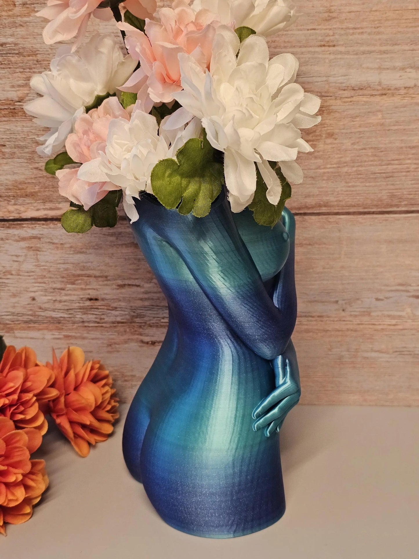 3D Printed Female Torso Vase: Aqua Oasis Body Positive Art Decor CR3 Design Co