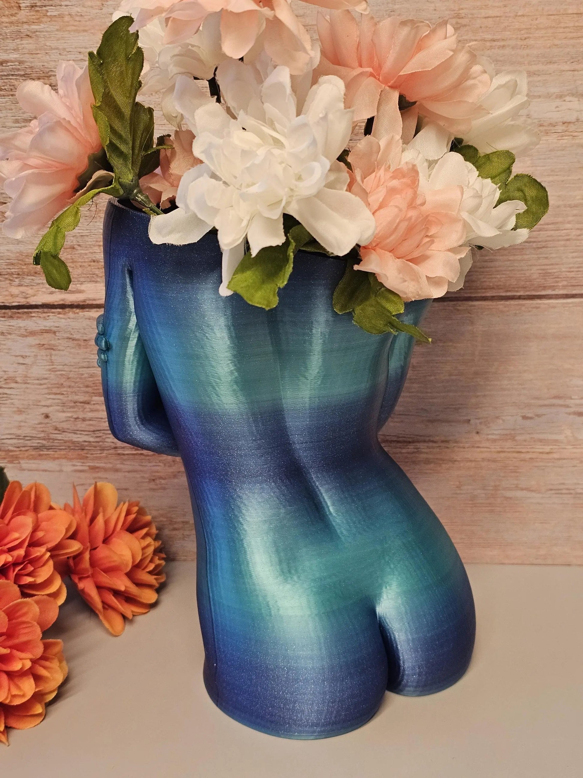 3D Printed Female Torso Vase: Aqua Oasis Body Positive Art Decor CR3 Design Co