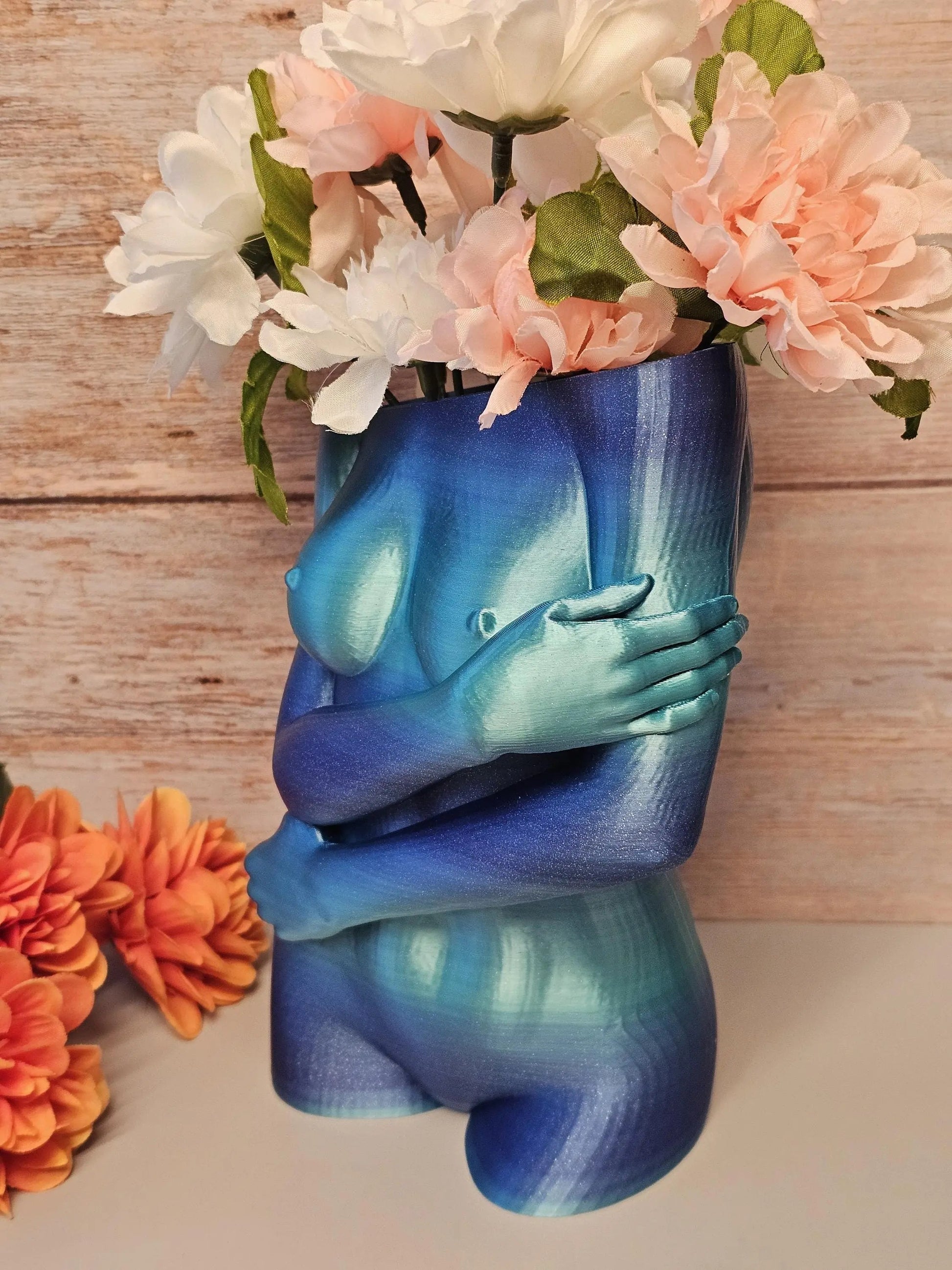 3D Printed Female Torso Vase: Aqua Oasis Body Positive Art Decor CR3 Design Co