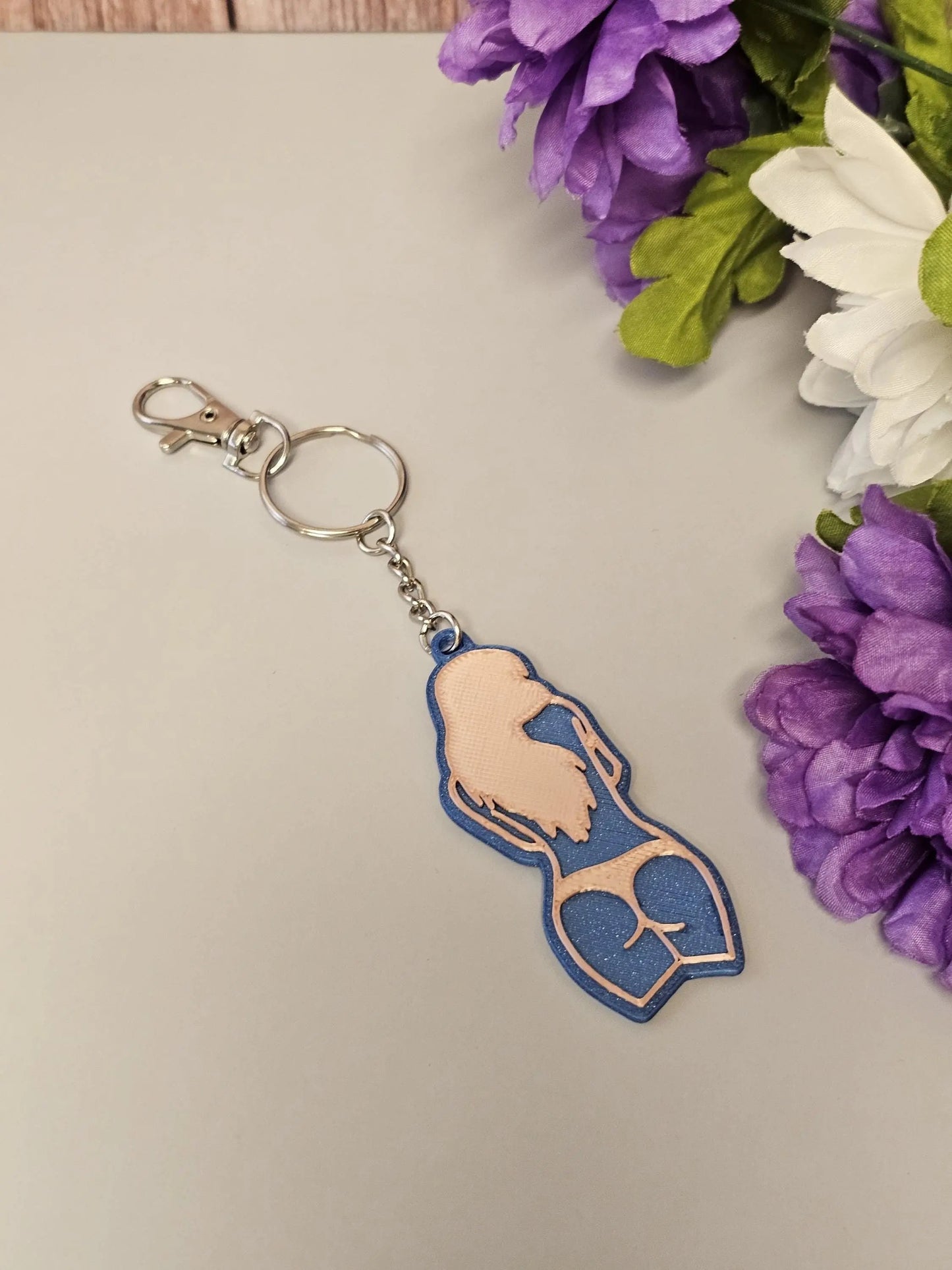 3D Printed Curvy Woman Bag Charm: Aqua Blue & Rose Gold Keychain CR3 Design Co