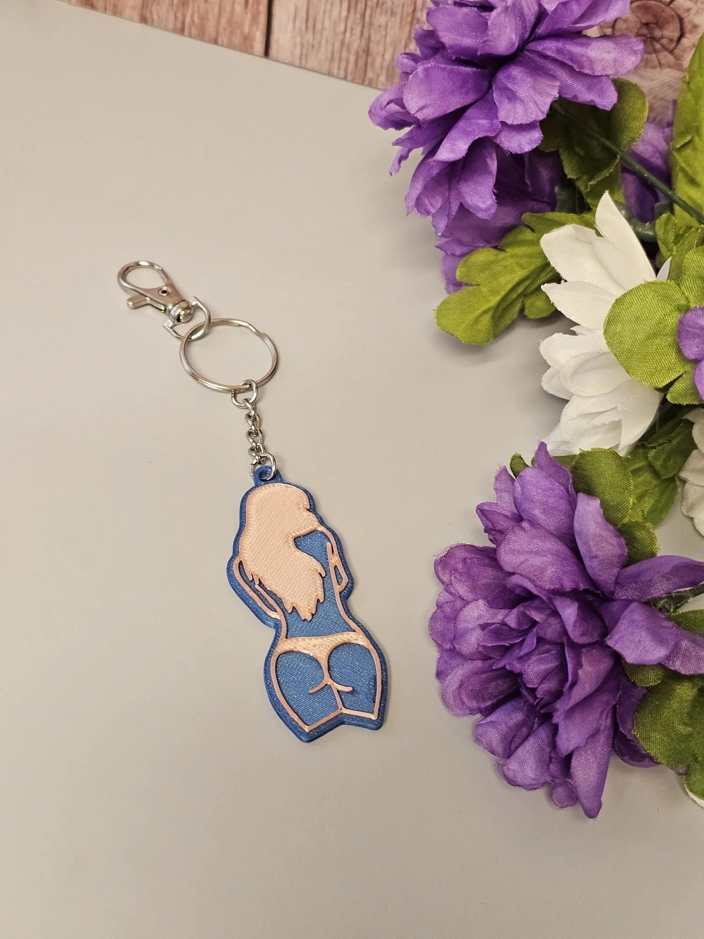 3D Printed Curvy Woman Bag Charm: Aqua Blue & Rose Gold Keychain CR3 Design Co