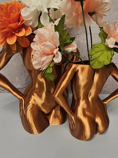 Silk Copper Female Torso Vase: Modern 3D Printed Sculpture CR3 Design Co