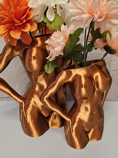 Silk Copper Female Torso Vase: Modern 3D Printed Sculpture CR3 Design Co