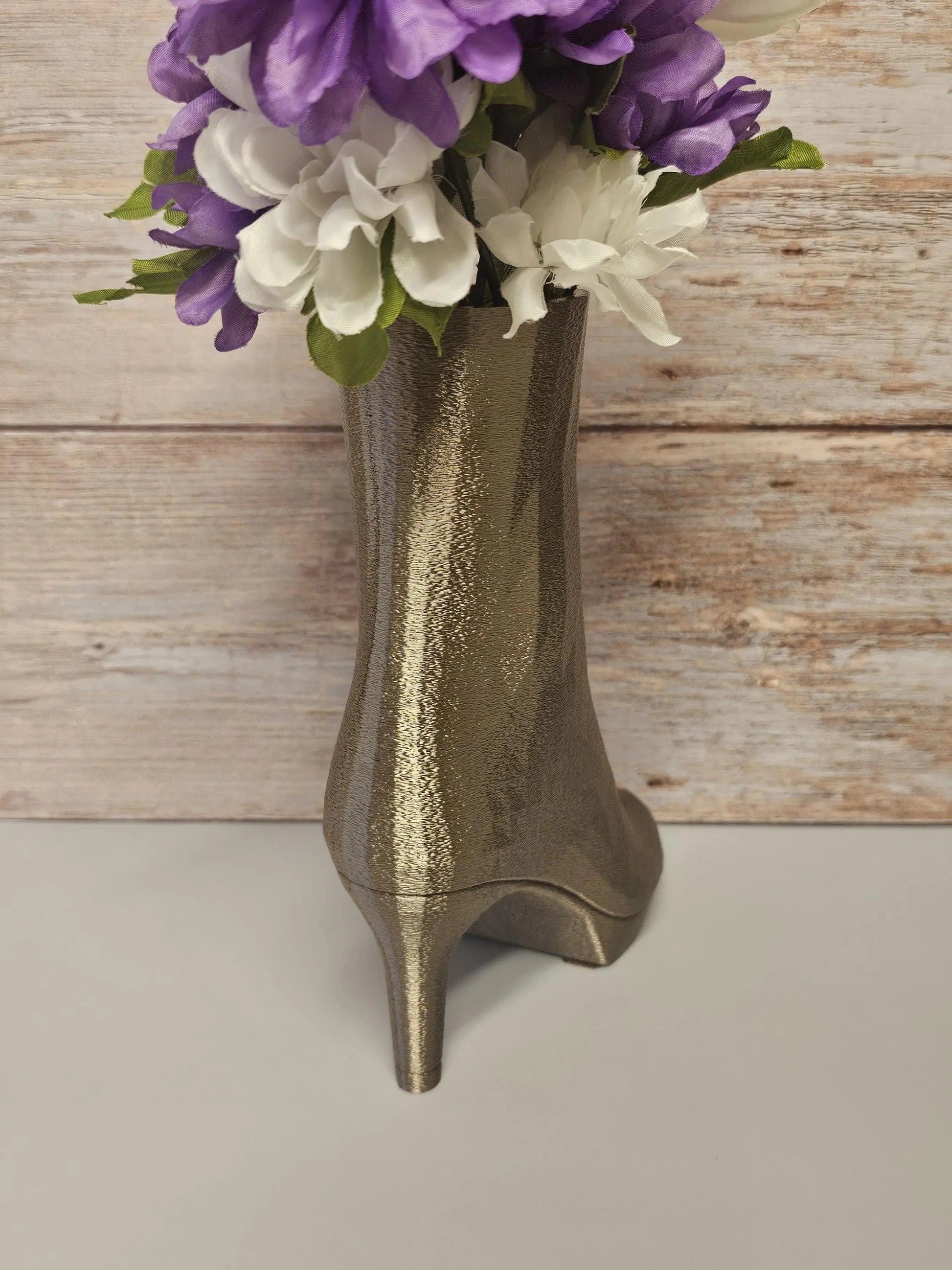 3D Printed High Heel Boot Vase: Antique Gold Fashion Decor CR3 Design Co