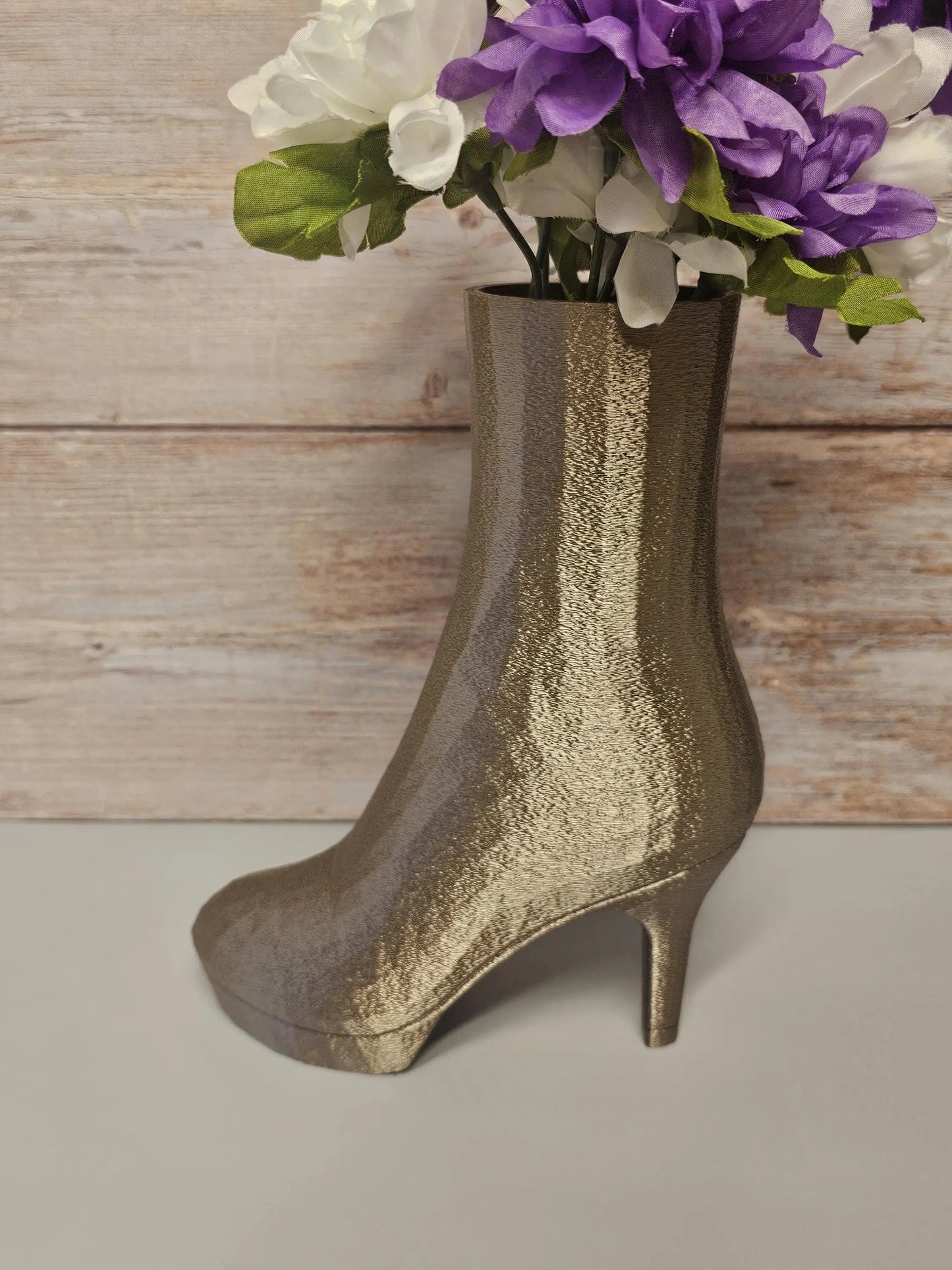 3D Printed High Heel Boot Vase: Antique Gold Fashion Decor CR3 Design Co