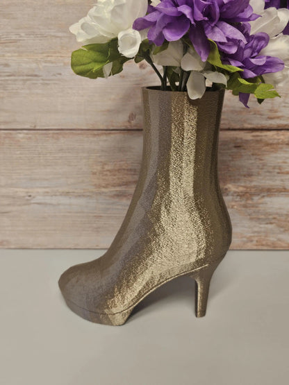 3D Printed High Heel Boot Vase: Antique Gold Fashion Decor CR3 Design Co