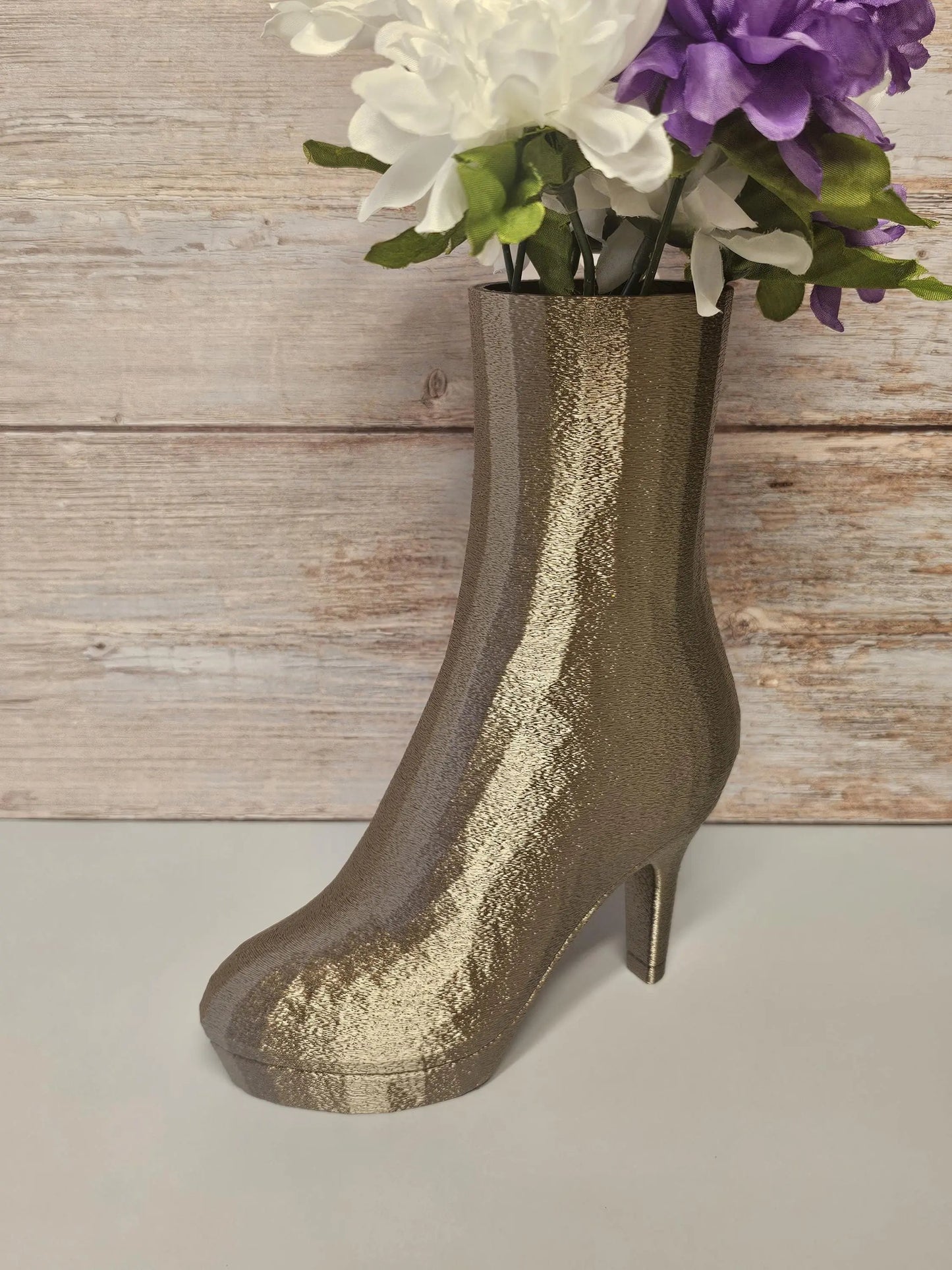 3D Printed High Heel Boot Vase: Antique Gold Fashion Decor CR3 Design Co