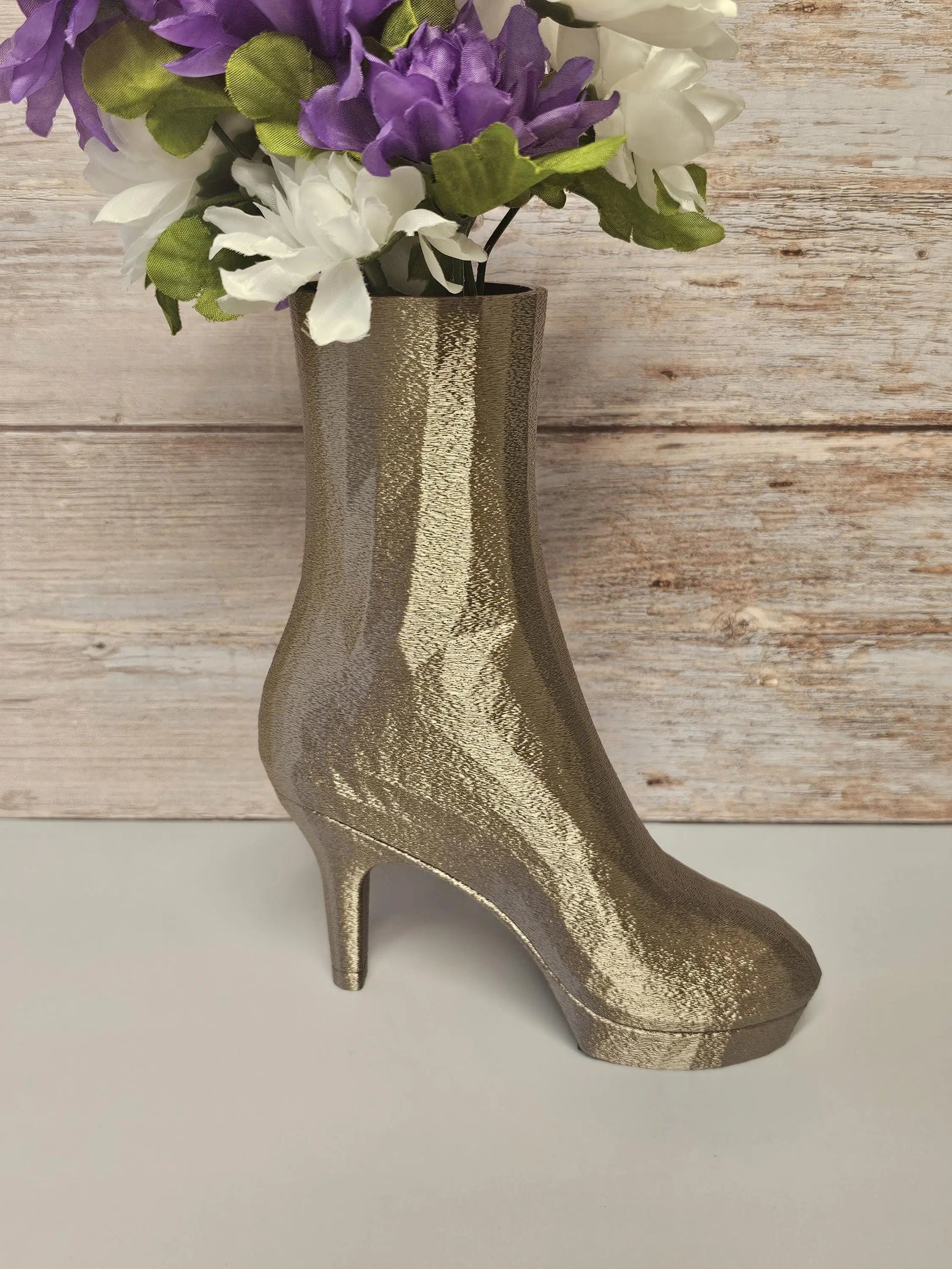 3D Printed High Heel Boot Vase: Antique Gold Fashion Decor CR3 Design Co