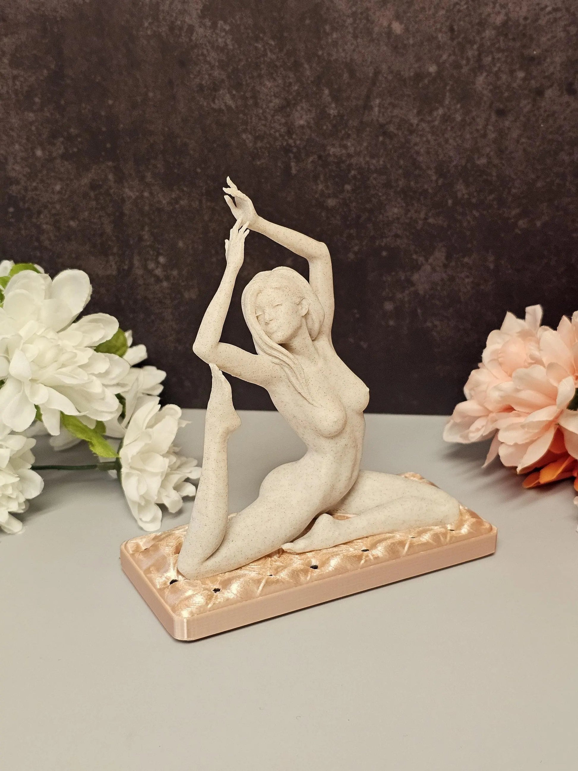 3D Printed Yoga Ring Holder – Stone Texture Female Figure Sculpture CR3 Design Co