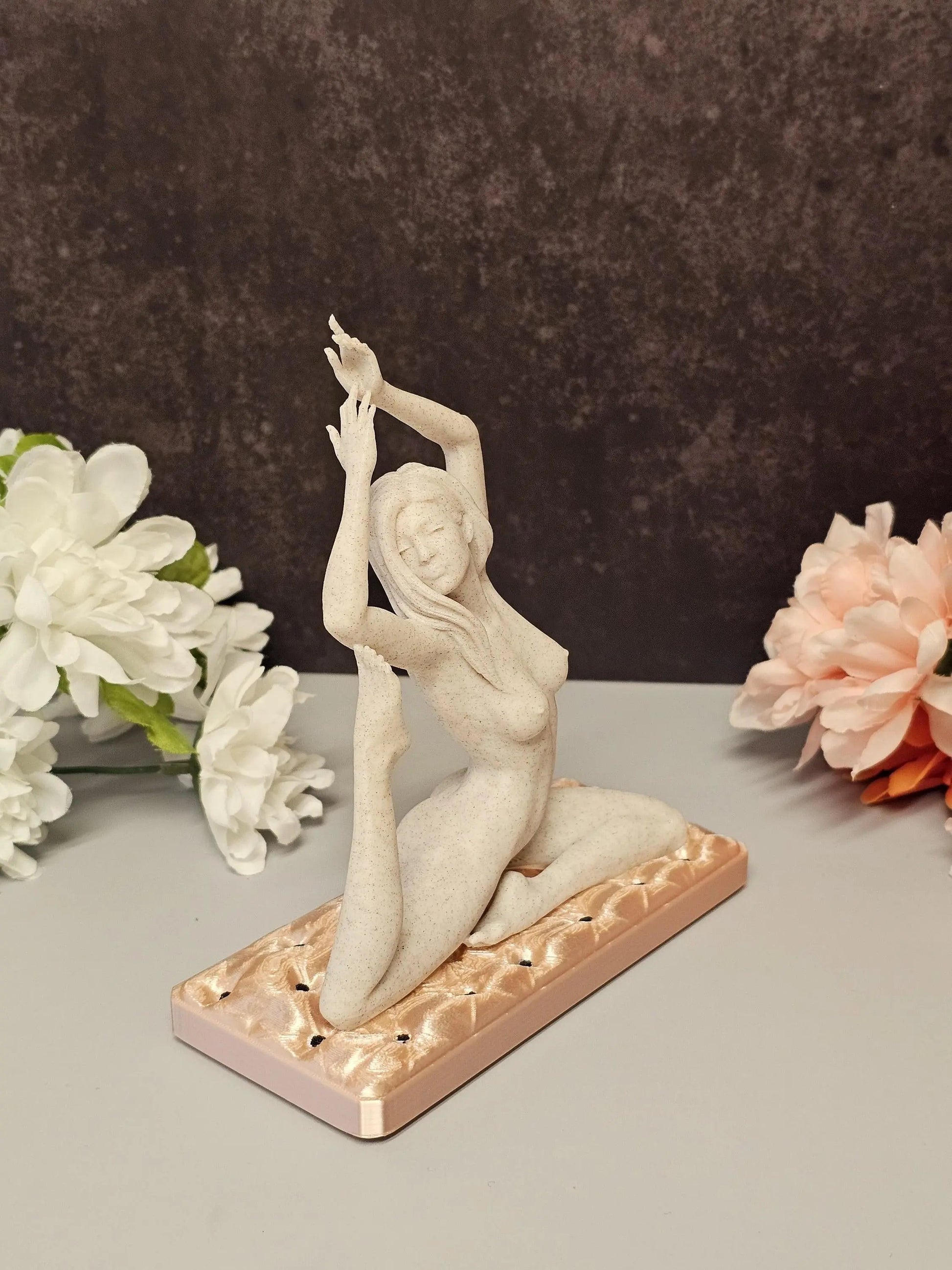 3D Printed Yoga Ring Holder – Stone Texture Female Figure Sculpture CR3 Design Co
