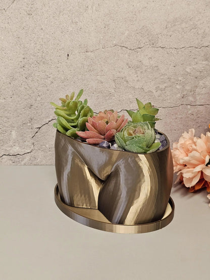 3D Printed Antique Gold Butt Planter - Modern Feminine Booty Sculpture Vase for Small Plants CR3 Design Co