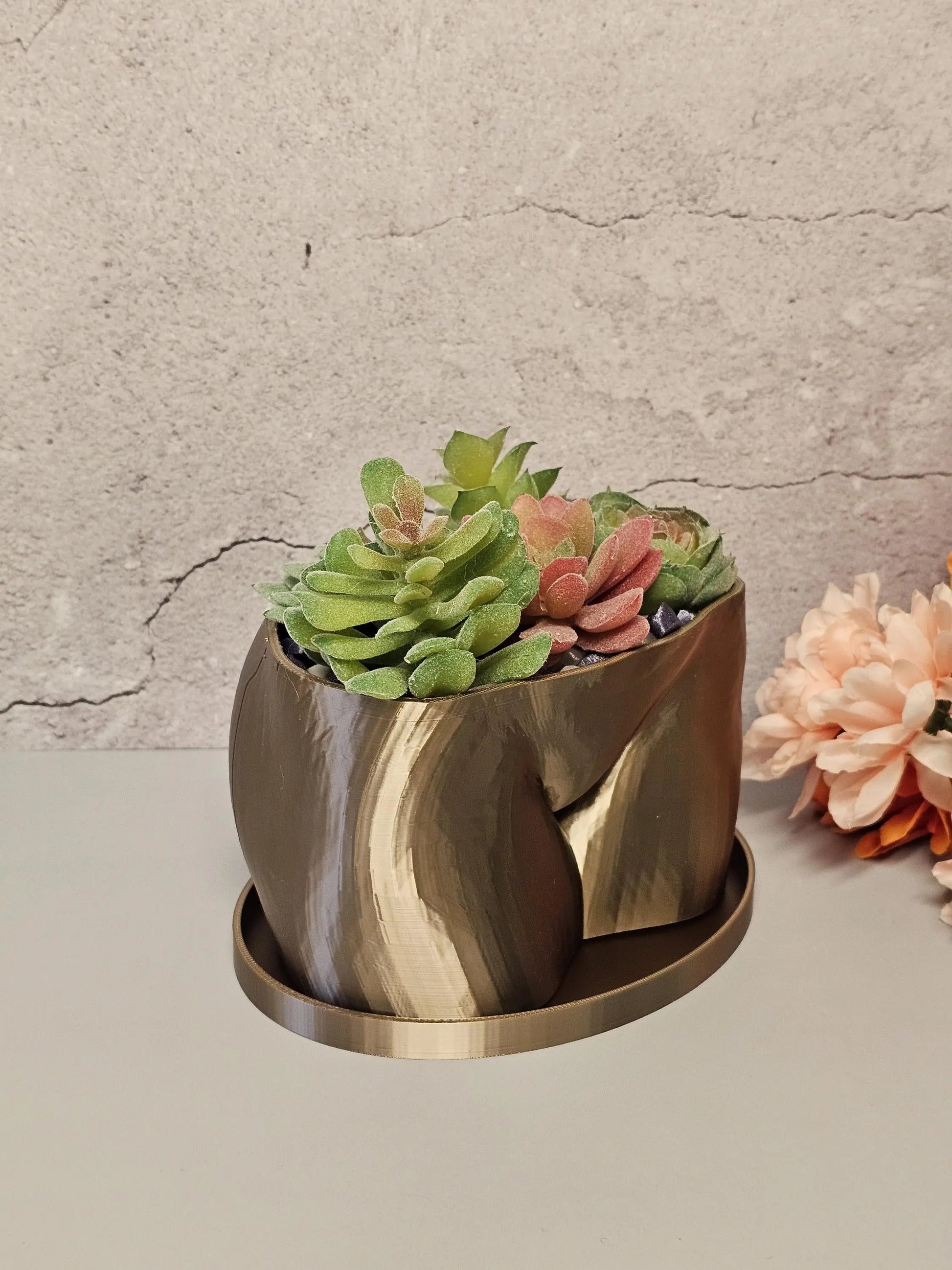 3D Printed Antique Gold Butt Planter - Modern Feminine Booty Sculpture Vase for Small Plants CR3 Design Co
