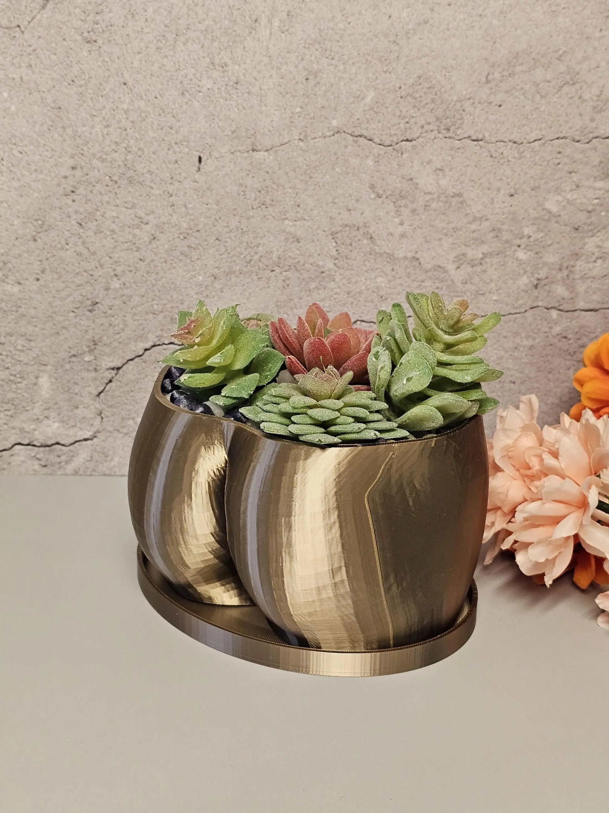 3D Printed Antique Gold Butt Planter - Modern Feminine Booty Sculpture Vase for Small Plants CR3 Design Co