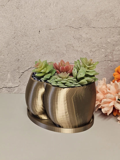 3D Printed Antique Gold Butt Planter - Modern Feminine Booty Sculpture Vase for Small Plants CR3 Design Co