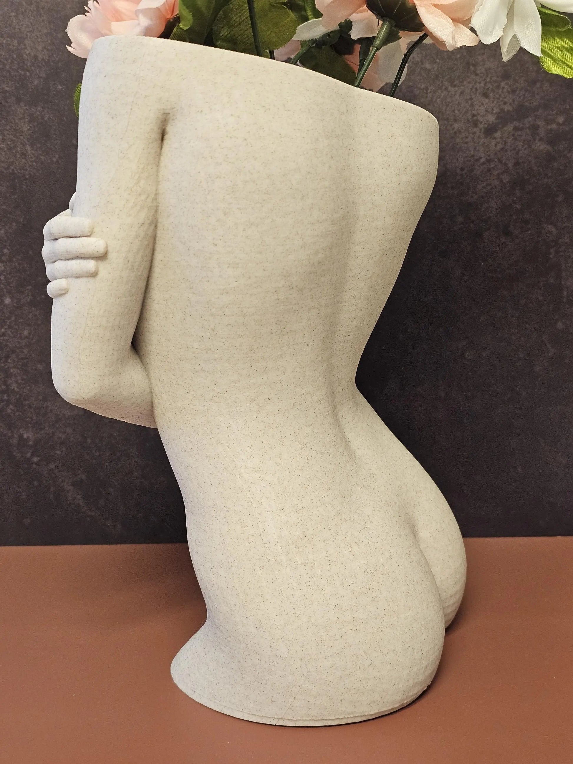 Sculptural Sable Female Torso Vase - 3D-Printed in Desert Sand - Modern Body Positive Art Decor CR3 Design Co
