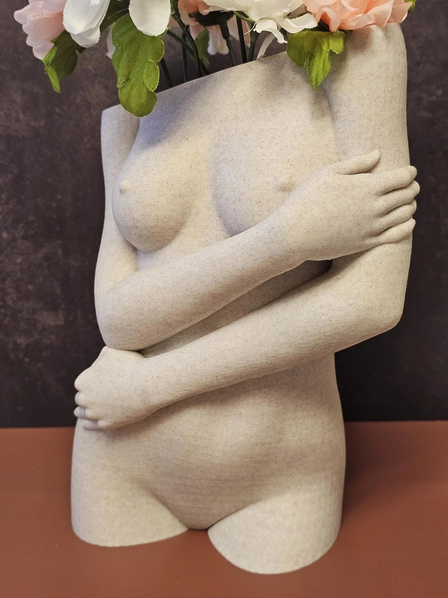 Sculptural Sable Female Torso Vase - 3D-Printed in Desert Sand - Modern Body Positive Art Decor CR3 Design Co