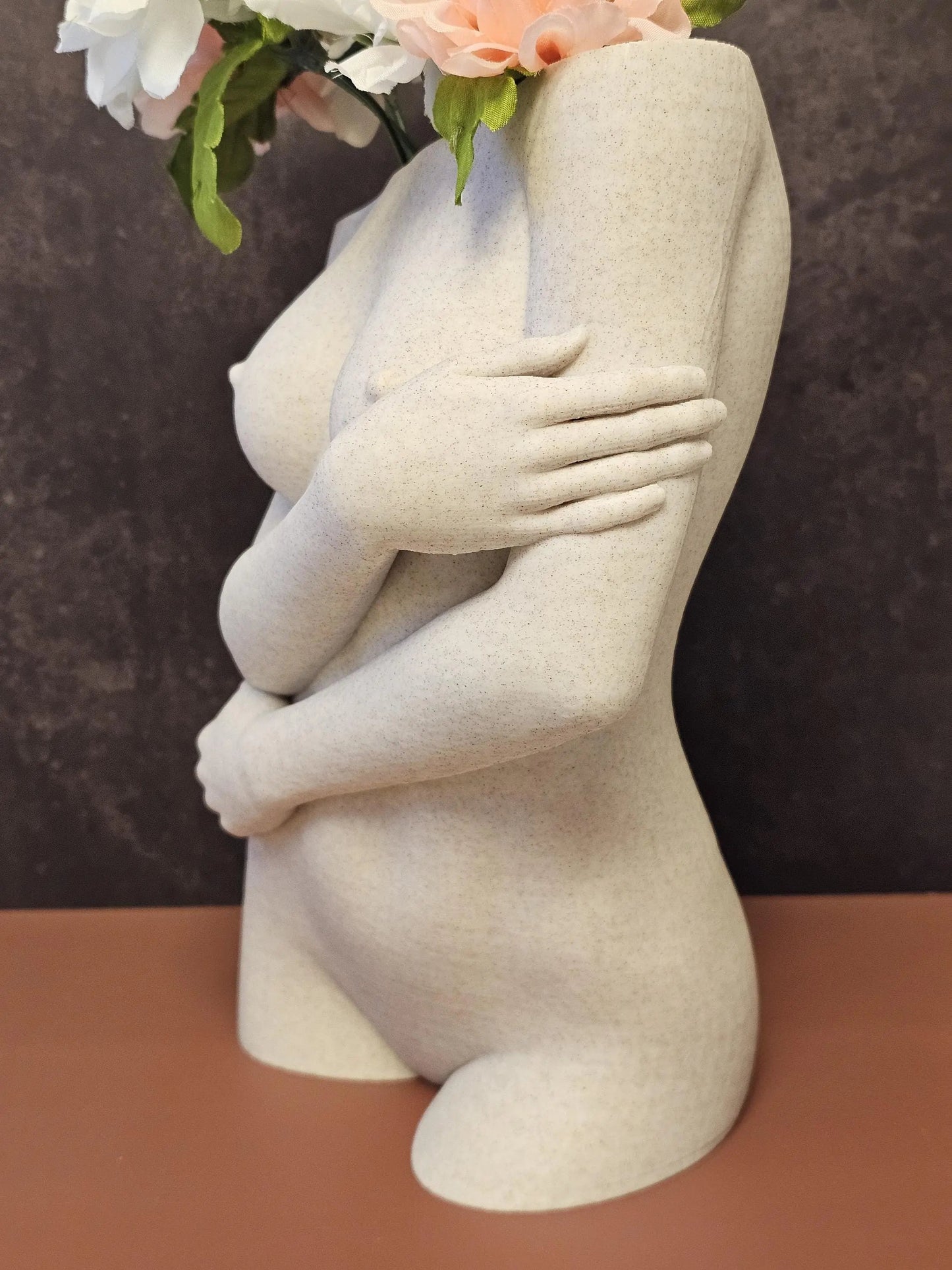 Sculptural Sable Female Torso Vase - 3D-Printed in Desert Sand - Modern Body Positive Art Decor CR3 Design Co