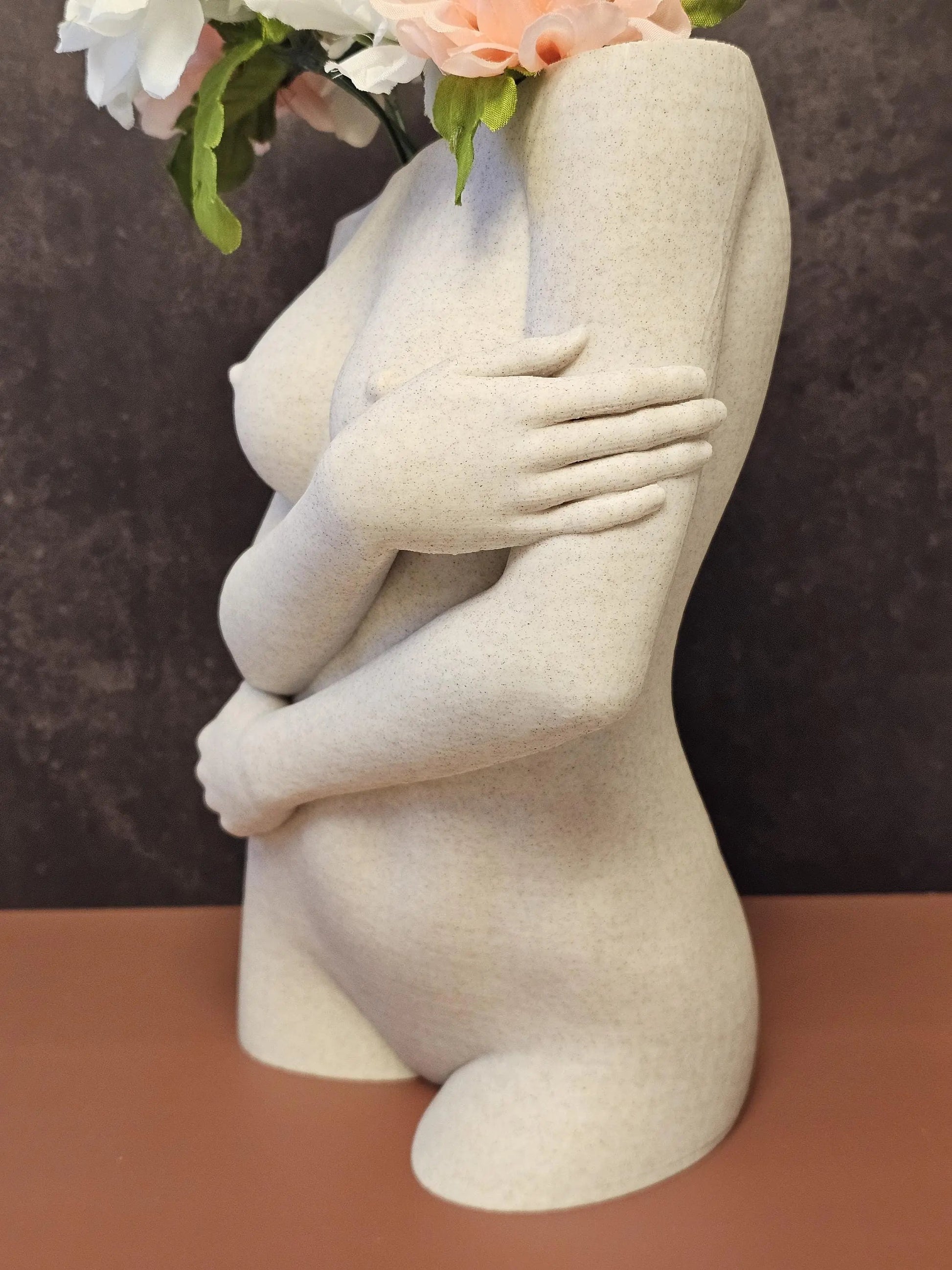 Sculptural Sable Female Torso Vase - 3D-Printed in Desert Sand - Modern Body Positive Art Decor CR3 Design Co