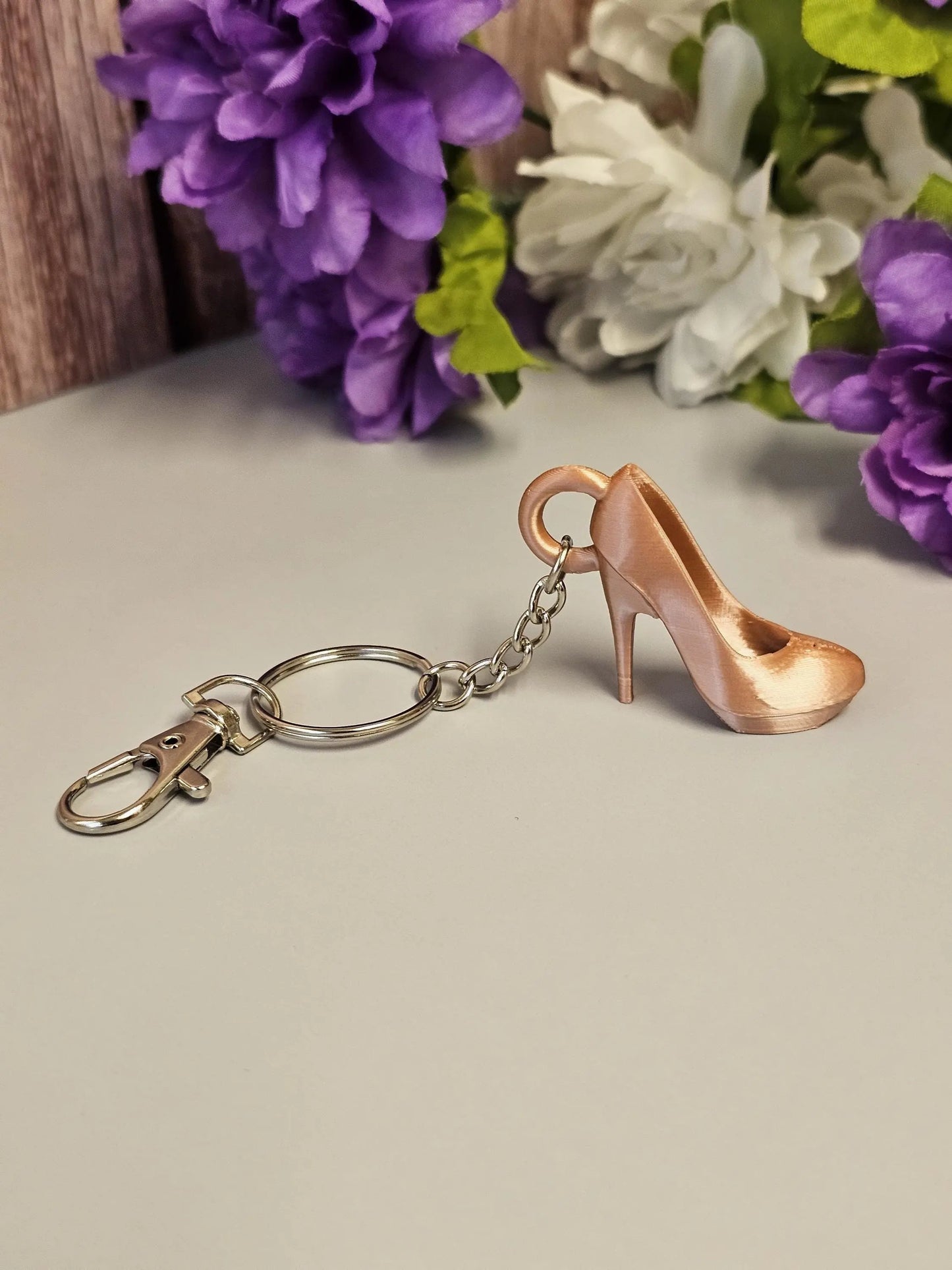 Silk Rose Gold 3D Printed Stiletto Keychain - High Heel Bag Charm for Fashion Lovers CR3 Design Co