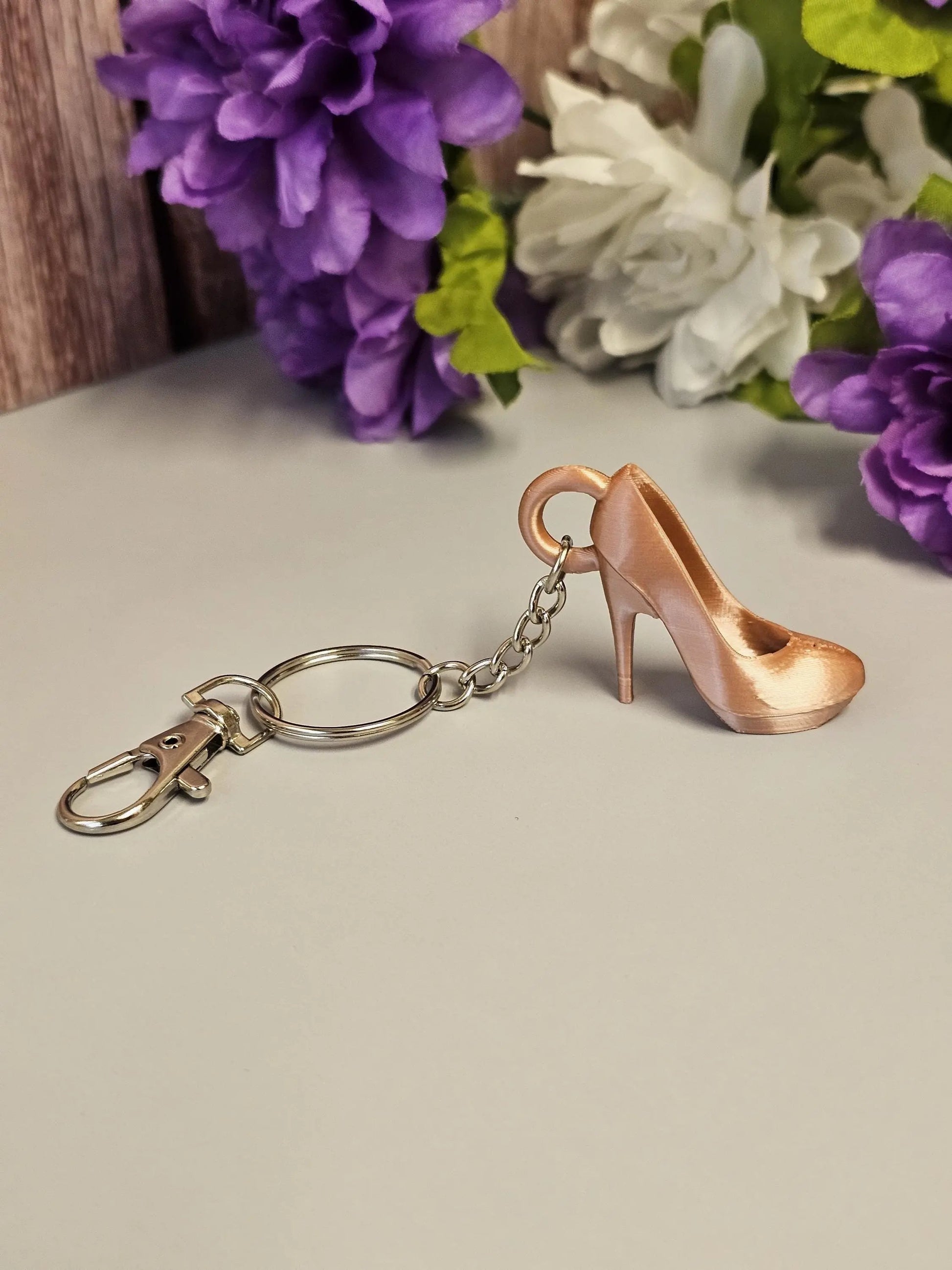 Silk Rose Gold 3D Printed Stiletto Keychain - High Heel Bag Charm for Fashion Lovers CR3 Design Co