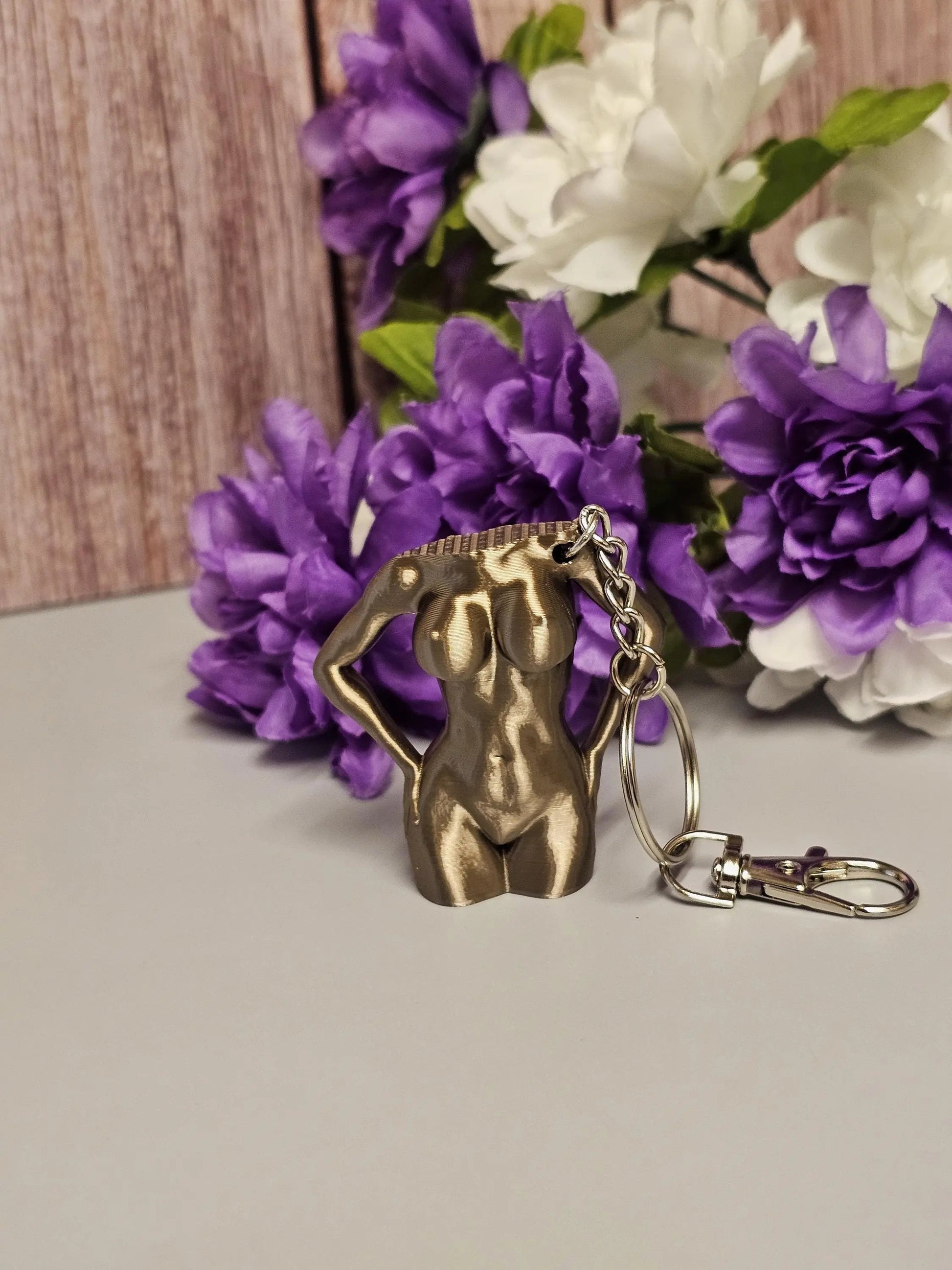3D Printed Torso Bag Charm: Antique Gold Curvy Body Keychain CR3 Design Co