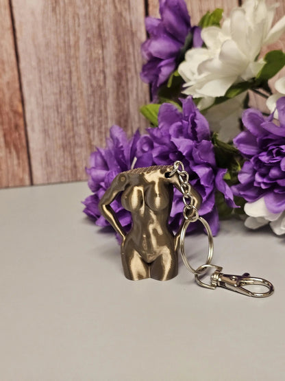 3D Printed Torso Bag Charm: Antique Gold Curvy Body Keychain CR3 Design Co