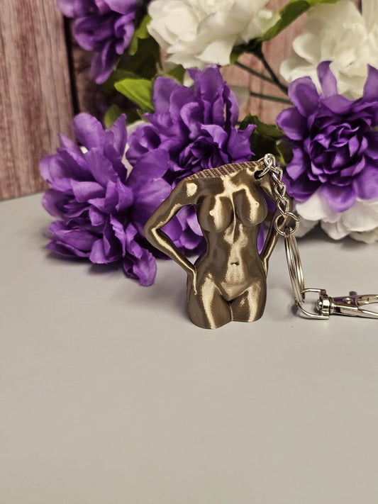 3D Printed Torso Bag Charm: Antique Gold Curvy Body Keychain CR3 Design Co