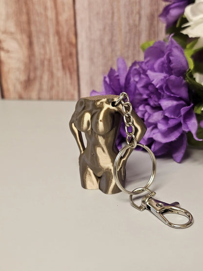 3D Printed Torso Bag Charm: Antique Gold Curvy Body Keychain CR3 Design Co