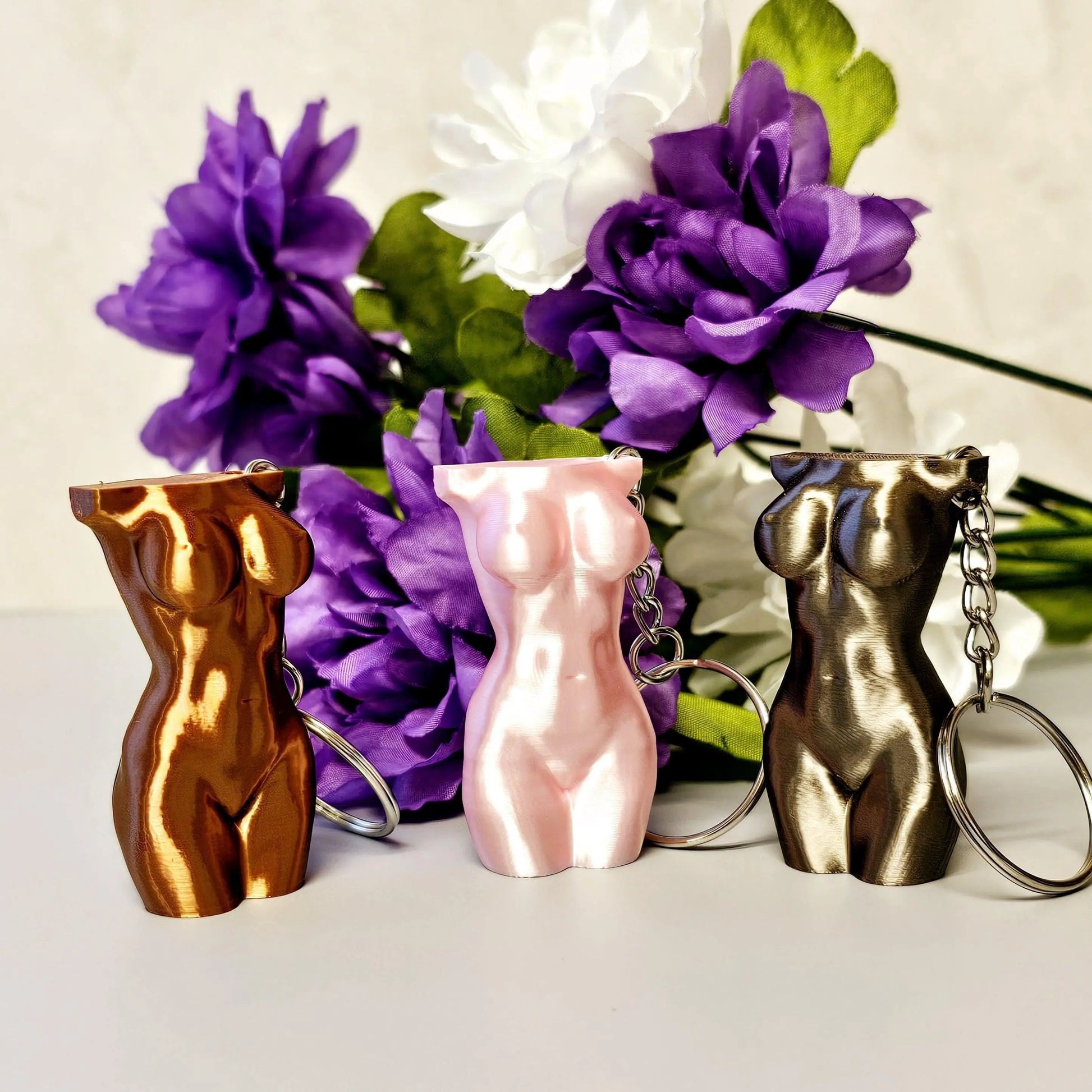 3D Printed Curvy Torso Bag Charm: Silk Rose Gold Keychain CR3 Design Co