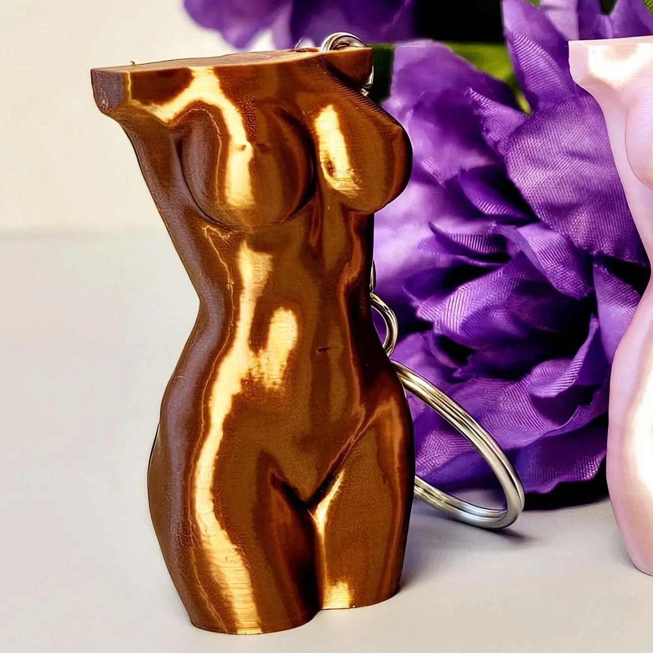 3D Printed Curvy Lady Keychain: Silk Copper Torso Bag Charm CR3 Design Co