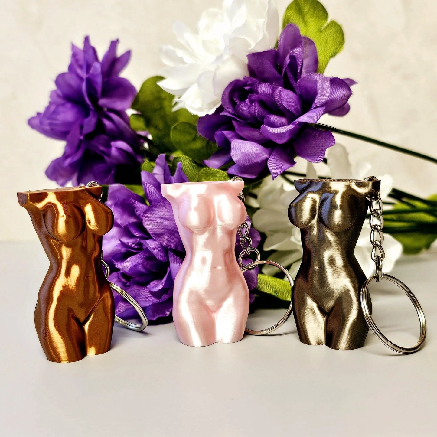 3D Printed Curvy Lady Keychain: Silk Copper Torso Bag Charm CR3 Design Co