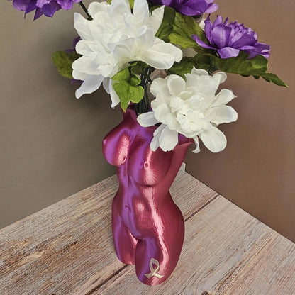 Survivor Pink Lustra Vase: 3D Printed Female Form, Breast Cancer Awareness CR3 Design Co