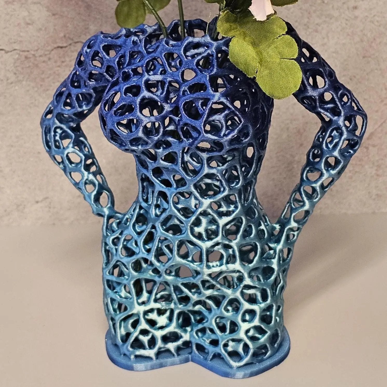 Aqua Oasis Voronoi Vase: 3D Printed Female Torso Sculpture CR3 Design Co