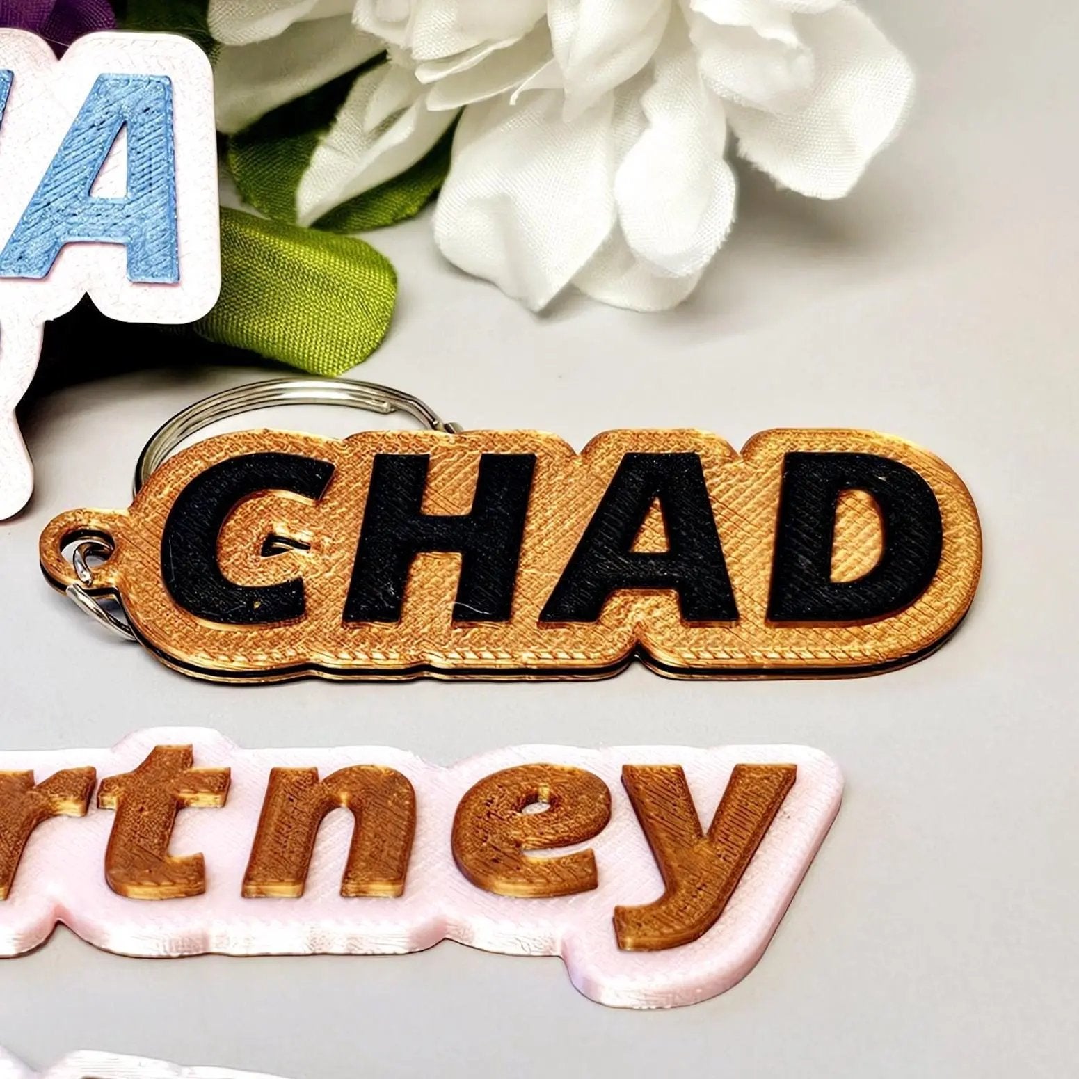 Personalized 3D Printed Name Keychain - Two-Tone Custom Keyring CR3 Design Co