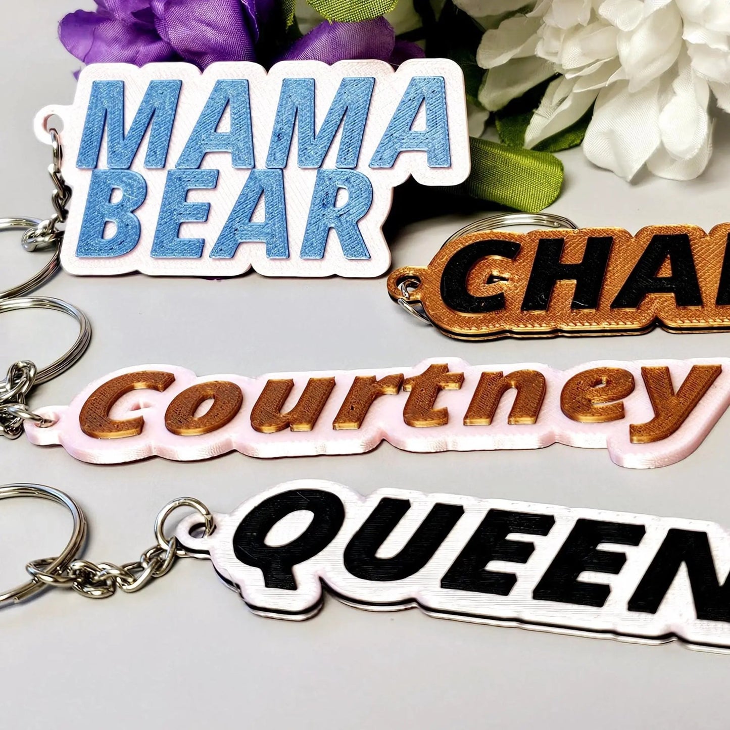Personalized 3D Printed Name Keychain - Two-Tone Custom Keyring CR3 Design Co