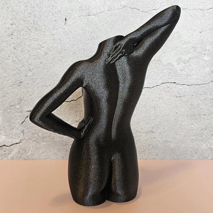Elegant 3D Printed Female Torso Vase: Modern Black Diamond Sculpture for Contemporary Home Decor CR3 Design Co